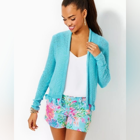 Lilly Pulitzer Faretta Tassle Fringe Open Front Cardigan Sweater - Picture 7 of 7
